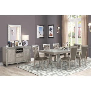 Titanic Furniture Nero Gray Wood Dining Table with Glass Inserts and Crystal Decoration on Legs